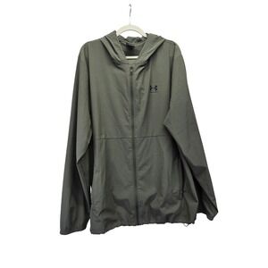 Under Armour Mens 2XL Full Zip Hooded Windbreaker Jacket Olive Green Activewear